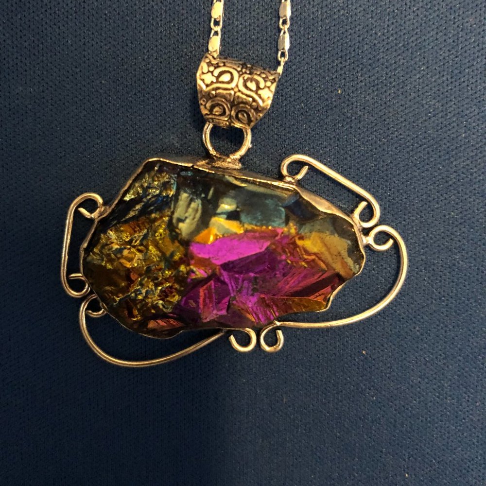 All Handmade Titanium Druzy Gemstone 925 Sterling Silver Necklace - Picture 2 of 3